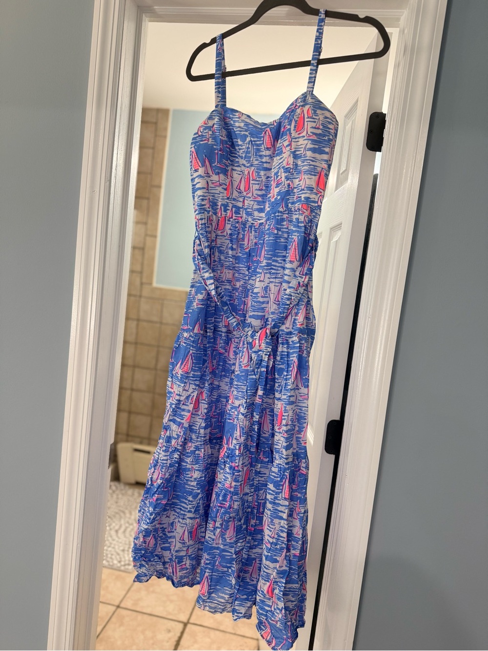 Lilly Pulitzer Blue Midi Dress with Pink Sailboat Print
